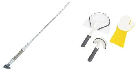 Bestway Lay-Z-SPA Xtras akkubetriebener Pool- und Whirlpoolsauger 150 x 16,8 x 9,6 cm & Reinigungsset Lay-Z-Spa - 3 Stück - Netz - Reinigungsbürste - Schrubbhandschuh