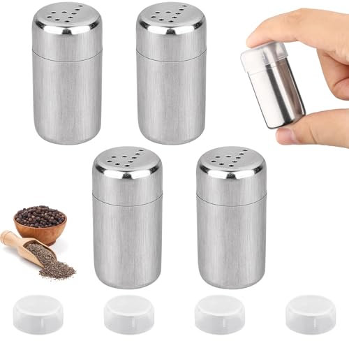 4 Stück Mini Salzstreuer, 5ml salzstreuer klein mit Deckel, Gewürzstreuer Camping, Edelstahl Salz, Geeignet für Restaurants, Camping und Grill im Freien