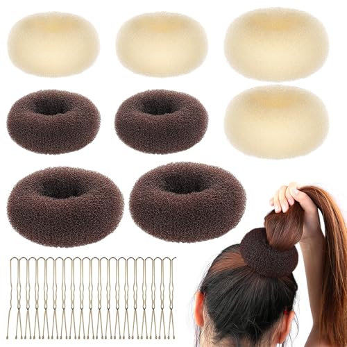 Bettinay 28PCS Brown Beige Hair Bun Donut Sets, 8 Hair Doughnuts for Buns with 20 Hair Pins, Donuts Maker for Dancer Ballerina