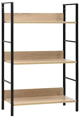 puraday Bücherregal Wohnzimmer 3 Regalböden Eiche 60x27,6x90,5cm DVD-Regale Holzwerkstoff Holz Schmal Metall Massivholz Arbeitszimmer Möbel Büro-Regale Zimmermöbel Regal Metall Lagerregal