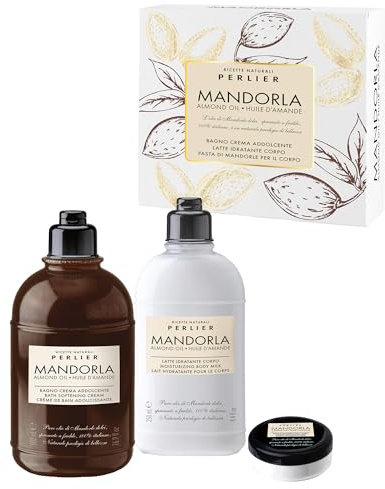 Perlier, Cofanetto Mandorla con Bagno Crema Idratante e Latte Corpo Nutriente, Arricchito con Olio di Mandorla Dolce, Ideale per Pelli Secche e Sensibili, Confezione Regalo