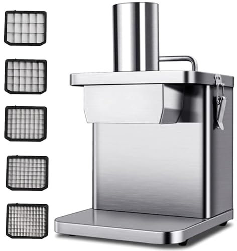 Picadora de verduras comercial, picadora automática eléctrica para frutas y alimentos, cortadora de verduras de alta resistencia de acero inoxidable con moldes para cortar en cubitos de 6/8/10/12/15 m