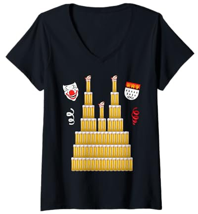 Damen Ming Kölle Alaaf Karneval Fasching Kölner Dom Kölschglas T-Shirt mit V-Ausschnitt