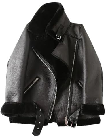 Pohullan Damen mit extra dicker warmer Jacke Lammfedern, Reiterjacke, Outdoor, warme Motorradjacke, Schwarz , L
