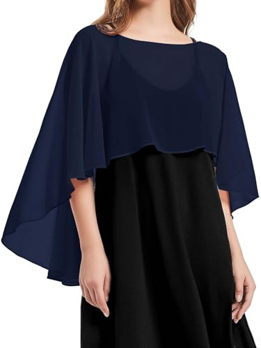 florynova Mantella da donna in chiffon, scialli per abiti da sposa, eleganti mantelle per banchetti, blu navy, Etichettalia unica