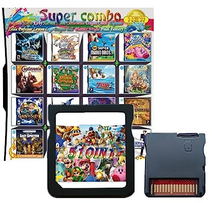 510 in 1 DS Game, Super Combo Game Cartridge Contains 510 3ds Games, Retro Game Pack Card Suitable for NDS, NDSi, 3DS, New, DS, 2DS, DS Lite