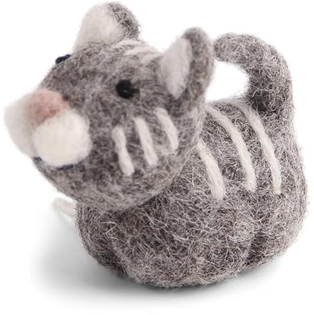 Én Gry & Sif - Hellgraue Katze aus Filz - Hängender Schmuck für Weihnachten (1 Stück, 7x6x4cm)