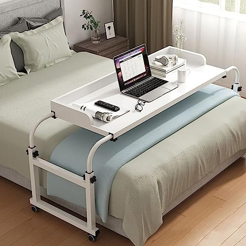 Table de lit réglable avec roulettes pour la maison, la chambre à coucher, table médicale roulante blanche avec 4 roulettes, 115 à 210 cm de hauteur, poste de travail debout et plateau de nourriture