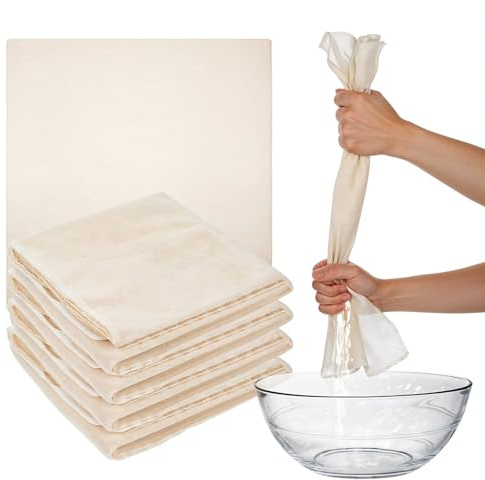BOHUIZ 6 Pcs Reusable Unbleached Cotton Cheesecloth for Straining, 20 x 20 Cheesecloth for Straining, Hemmed Fine Cheese Cloths for Cooking, Cheese Cloth for Turkey Baking Juicing Cheese Making