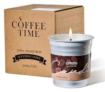 M&SENSE Candele Profumate all’Espresso Classico, 200g | Lunga Durata Fino a 48 Ore | Energizzante per Lavoro/Studio | Design Minimalista per Donne e Uomini