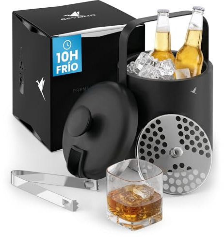 Beyond Cubitera para Hielo con Tapa y Pinza de Acero Inoxidable Sin BPA – Cubo para Hielo de Doble Pared Aislada 1,3 Litros, Cubo de Cubitos Térmica Bar Coctelera Fiesta Regalo Hombre Mujer – Negro