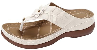 Tongs d'été en cuir pour femme - Séparateur d'orteils - Sandales orthopédiques bohème - Talon compensé - Sandales ouvertes - Chaussures d'été ouvertes - Légères - Pour la plage et les loisirs, Blanc62