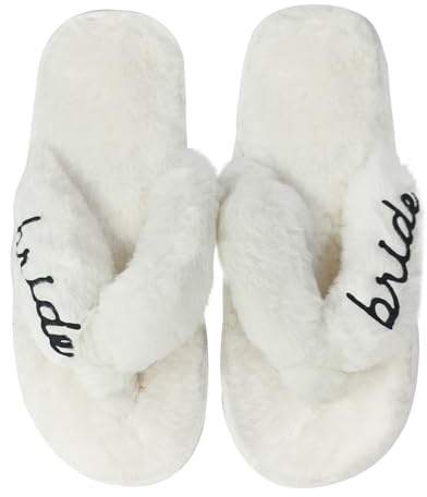 Zapatillas Novia Blancas, Piel Falsa Novia Flip Bridal Slippers Cómodo Blanco Abierto Pie Zapatillas Hotel con Suelas 10 Mm (Blanco, Sistema tallas calzado EU, Adulto, Mujer, Letras, mediano, Medium)