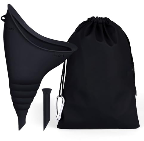 Jimkply Urinella de silicona reutilizable para mujer, orinal portátil, para uso al aire libre, para coche, camping y viajes, incluye bolsa (negro)