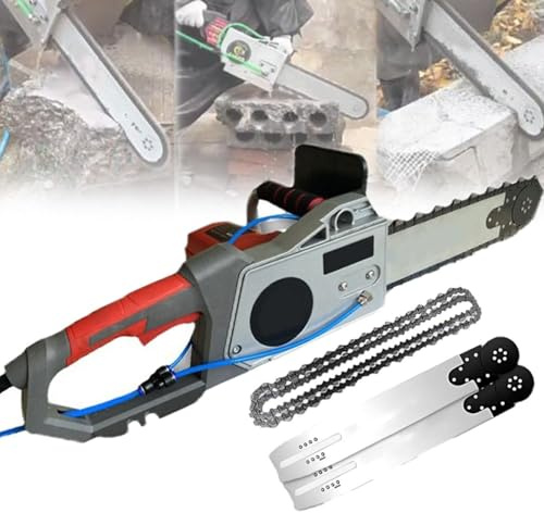 Motosega elettrica portatile senza spazzole con catena diamantata, soppressione della polvere alimentata ad acqua, include 2 catene e 2 barre guida, ideale per tagliare granito e cemento armato