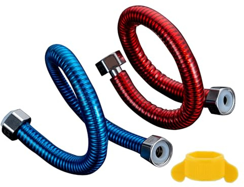 QUEENYARD Lot de 2 tuyaux flexibles pour chauffe-eau en acier inoxydable 304 - Tuyau d'entrée d'eau chaude et froide - Tuyau pratique avec code couleur