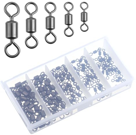 100 Stück Karabiner Wirbel Angeln Forelle, Aluminiumlegierung Kugellager Wirbel für Salzwasser Süßwasser, 5 Größen (2# 4# 6# 8# 10#), Rollenwirbel mit Soliden Ringen für Hecht, Karpfen Friedfisch