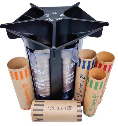 Exogio Münzsortierröhre, Münzzähler mit Münzrollen, 5-IN-1-Wechselgeldsortierer, Wechselgeldzählmaschine, Münzorganizer, Münzhalter