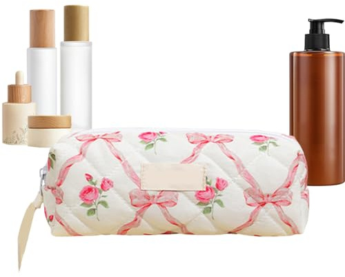 Bolsa de Maquillaje Floral Neceser Multifuncional Reutilizable Acolchado | Estuche Maquillaje Floral Organizador de Maquillaje para Mujeres y Niñas, Accesorios de Viaje, Aseo
