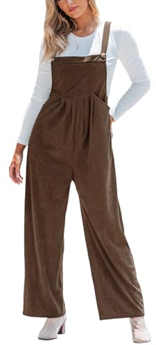 CUPSHE Salopette da donna in velluto a coste con scollo quadrato, senza maniche, tasca frontale, gamba larga, casual, elegante, autunno inverno, Marrone, M