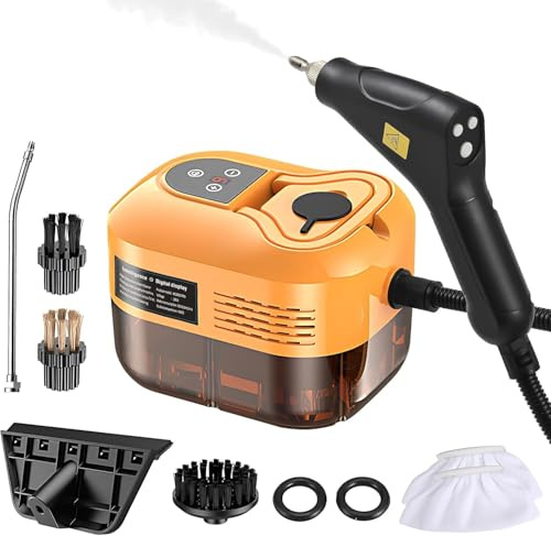 Kit limpieza vapor for el hogar,limpiador vapor multifuncional,6 niveles ajustables,tanque agua grande1200 ml,alta temperatura 105 °C/221 °F,esterilización profunda, presión 3,5 bares(Black)