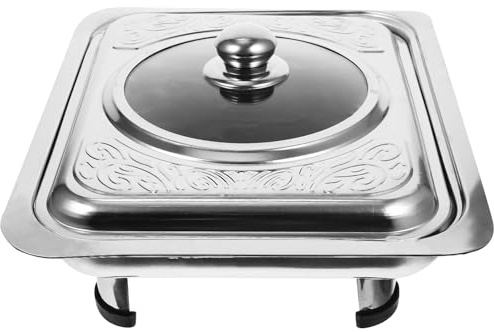 iplusmile Plateau de Service Rectangulaire Inox avec Stables et Couvercle Transparent Plateau Buffet Réutilisable pour Présentation Alimentaire et Protection Hygiénique Lors de Fêtes et