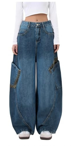 Jeans for Women UK - Womens Baggy Barrel Jeans High Rise Boyfriend Wide Leg Denim Pants Casual Comfort Trousers with Relaxed Fit and Style