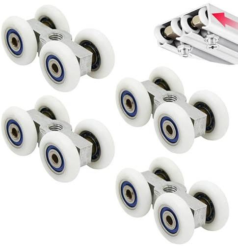 hankousi Lot de 4 roulettes de porte coulissante de 20 mm, roulettes pour porte en verre et glissières de cabine de douche (M6, silencieux)