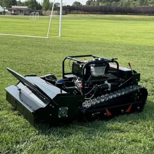 Cortacésped con orugas, cortador de césped estilo tanque de control remoto para pendientes y terrenos ásperos, cortacésped resistente a control remoto para patio, granja, trabajo en ladera
