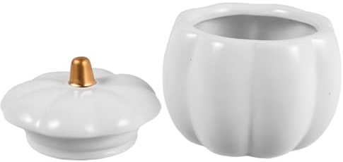 Alasum Ciotola in Ceramica Bianca a Forma di Zucca con Coperchio, Adatta per Zuppe e Pasti Personali, Decorazione Festiva per Halloween e Ringraziamento