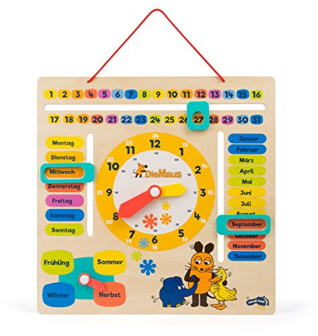 small foot Die Maus Lernuhr mit Kalender aus Holz, erklärt Datum, Jahreszeit und Uhrzeit, für Kinder ab 3 Jahren, 10496
