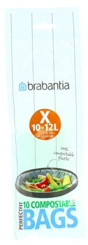 Brabantia Sacs Poubelle compostables PerfectFit X, 10L / 12L, [10 Sacs par Rouleau], Vert