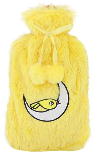 Biggdesign Wärmflasche mit Waschbarem Weichem Plüschbezug – 2L Bettflasche, Kuschelige Heißwasserflasche zur Schmerzlinderung bei Rücken-, Bauch- & Muskelschmerzen (Gelb)