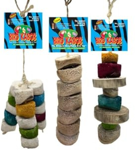 BIRD KABOB Fun Mix - 3 Pack, Made from eco-friendly Yucca Wood, Shreddable Bird Toys