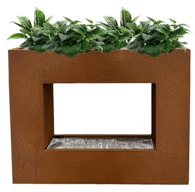 KÖHKO® Wasservorhang-Brunnen bepflanzbar mit LED-Beleuchtung Höhe 60 cm aus Cortenstahl mit Pflanzkasten Wasserfall Wasserspiel Zimmerbrunnen 32001B