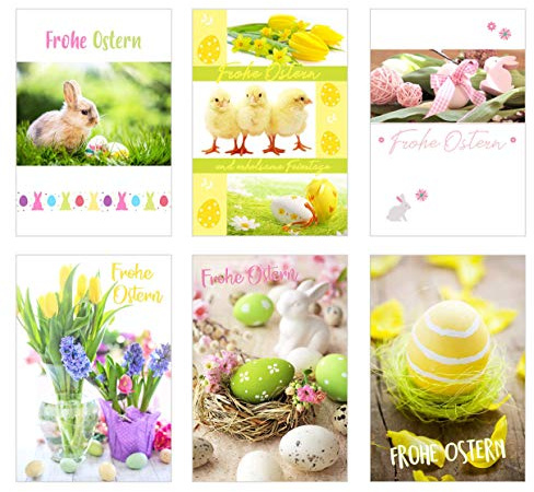 Edition Seidel Set 6 Premium Osterkarten mit Umschlag (Doppelkarten Klappkarten Glückwunschkarten) Karte Postkarte Ostern