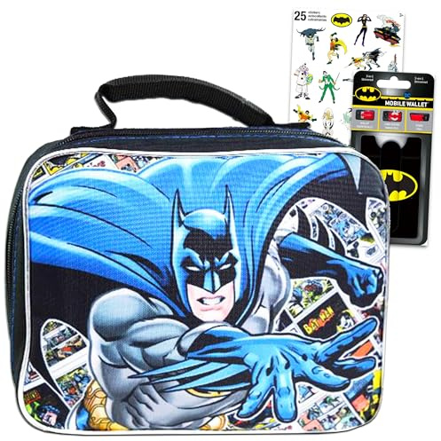 Batman Lunch Box Travel Activity Set - Insulated Batman Lunch Bag with Stickers More for Boys Girls Kids (Batman School Supplies Bundle)