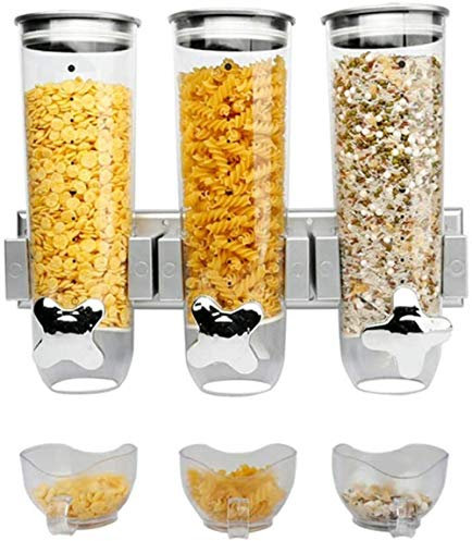 Triple Wall Mounted Dry Food Dispenser, Cereal Dispenser, Convenient Storage, 1.5L Single Cylinder, for Storage of Cereal Nuts Trail Beans Mix Candy Rice