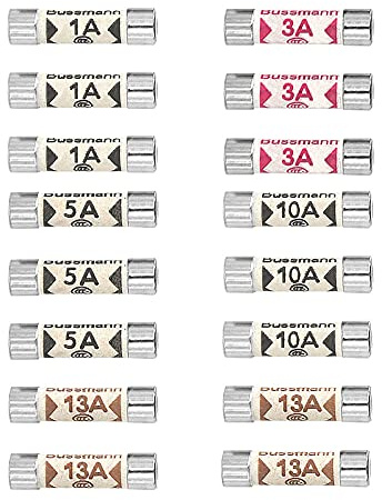 QitinDasen 5 Werte 16Pcs BS1362 Sicherungen Set, 25 X 6.3mm Keramikrohr Patronen Sicherungen, 240V Haushalts Netzstecker Sicherung (1A / 3A / 5A / 10A / 13A)