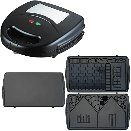 Syntrox Germany SM-1300W-Gingerbread Maker für Lebkuchenhäuser - mit 3 antihaftbeschichteten Wechselplatten