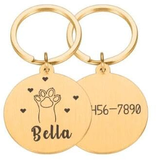 Hundemarke Haustier Katzenhalsband Mascotas Kätzchen Puppy ID Tags Anhänger Runde Halskette Perro Halsbänder Tag Zubehör Gravur,Gold,33.5x30mm