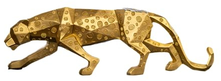 IDYL Moderne Skulptur Figur Resin Jaguar | Goldfb. mit Punkte | Masse: 48x10,5x15 cm | Material: Polyresin (Kunststein) | Dekoration für den Wohnbereich