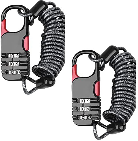 2 Pcs Bike Lock Helmet Lock Bicycle Chain Lock for E-Bike Mountain Bike Outdoor Ski Gate Helmet Password Accessories Black