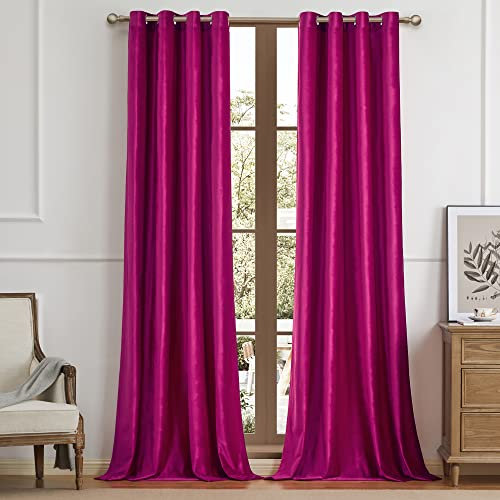 BULBUL Living Room Velvet Curtains 84 inch Length - 2 Panels Hot Pink Blackout Drapes With Thermal Insulated Room Darkening Decor Grommet for Bedroom