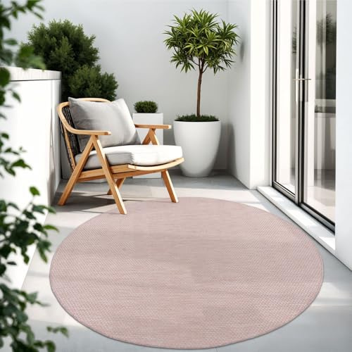 TT Home Teppich Für Outdoor Wetterfest Küchenteppich Balkon Terrasse Unifarbenes Design Modern, Farbe: Rosa, Größe:80 cm Rund