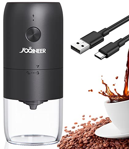 Tragbare Elektrische Kaffeemühle, Automatische Mini-Kaffeemühle mit Einstellbarer Grobheit, 1800 mAh, Aufladbar für Campingreisen Draussen Innen
