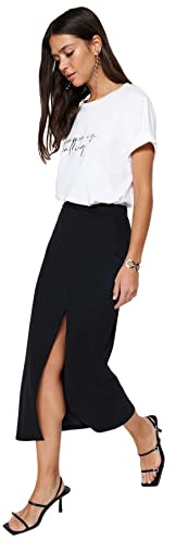 Trendyol kvinna pennkjol smal passform stickad kjol, svart, XL, Svart, XL