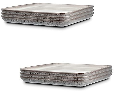Peill+Putzler Germany 6er-Set Dessertteller in grau aus Steinzeug, eckige Teller 19,5x19,5cm für 6 Personen, spülmaschinenfest & mikrowellengeeignet, jedes Teil ein Unikat