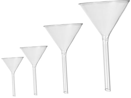 Baluue Set de 4 Embudos Triangulares de Vidrio para Laboratorio, Embudos de Cuello Corto para Transferencia de Líquidos y Polvos, Reutilizables y Fáciles de Limpiar para Experimentos