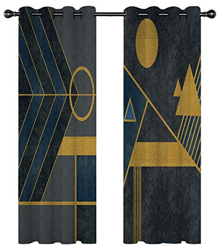 Homxi Abdunkelnde Vorhänge Kinder 2er Set,2 x 132W x 183H cm,Gardinen Lichtundurchlässig Set Grau Gold Geometrisch Ösen Vorhang